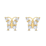 14K Yellow Gold Cubic Zirconia Butterfly Stud Earrings with Screw Back Best Anniversary Birthday Gift for Her