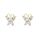 14K Yellow Gold Cubic Zirconia Butterfly Stud Earrings with Screw Back - Best Birthday Gift for Her