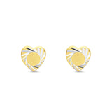14K Two Tone Gold 5mm Heart Diamond Cut Stud Earrings with Screw Back