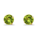 14K Yellow Gold 5mm Round Solitaire Basket Set Simulated Peridot CZ Stud Earrings with Screw Back, Best Birthday Gift for Her