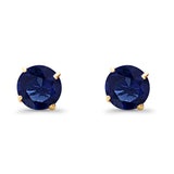 14K Yellow Gold 5mm Round Solitaire Basket Set Simulated Blue Sapphire CZ Stud Earrings with Screw Back, Best Birthday Gift for Her