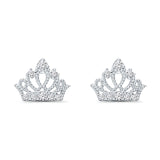 14K White Gold Crown Stud Earrings Simulated Cubic Zirconia with Screw Back