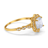14K Yellow Gold Art Deco Wedding Ring Cushion Cut Simulated Cubic Zirconia