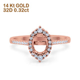 14K Rose Gold Oval Semi Mount 0.32ct Diamond Engagement Ring