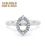 14K White Gold Oval Semi Mount 0.32ct Diamond Engagement Ring Size 6.5