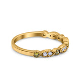 14K Yellow Gold Half Eternity Art Deco Round Wedding Band Simulated Peridot Green CZ Ring