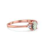 14K Rose Gold 0.87ct Art Deco Oval 7mmx5mm G SI Natural Green Amethyst Diamond Engagement Wedding Ring Size 6.5