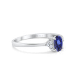 14K White Gold 0.87ct Art Deco Oval 7mmx5mm G SI Nano Blue Sapphire Diamond Engagement Wedding Ring Size 6.5
