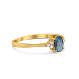 14K Yellow Gold 0.87ct Art Deco Oval 7mmx5mm G SI London Blue Topaz Diamond Engagement Wedding Ring Size 6.5