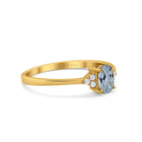 14K Yellow Gold 0.87ct Art Deco Oval 7mmx5mm G SI Natural Aquamarine Diamond Engagement Wedding Ring Size 6.5