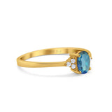 14K Yellow Gold 0.87ct Art Deco Oval 7mmx5mm G SI Natural Blue Topaz Diamond Engagement Wedding Ring Size 6.5