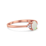 14K Rose Gold 0.11ct Art Deco Oval 7mmx5mm G SI Natural White Opal Diamond Engagement Wedding Ring Size 6.5