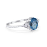 14K White Gold 1.26ct Oval Art Deco 8mmx6mm G SI London Blue Topaz Diamond Engagement Wedding Ring Size 6.5