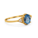 14K Yellow Gold 1.26ct Oval Art Deco 8mmx6mm G SI London Blue Topaz Diamond Engagement Wedding Ring Size 6.5