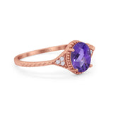 14K Rose Gold 1.26ct Oval Art Deco 8mmx6mm G SI Natural Amethyst Diamond Engagement Wedding Ring Size 6.5