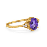 14K Yellow Gold 1.26ct Oval Art Deco 8mmx6mm G SI Natural Amethyst Diamond Engagement Wedding Ring Size 6.5