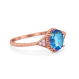 14K Rose Gold 1.26ct Oval Art Deco 8mmx6mm G SI Natural Blue Topaz Diamond Engagement Wedding Ring Size 6.5