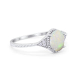 14K White Gold 1.26ct Oval Art Deco 8mmx6mm G SI Natural White Opal Diamond Engagement Wedding Ring Size 6.5