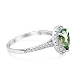 14K White Gold 1.48ct Teardrop Pear 8mmx6mm G SI Natural Green Amethyst Diamond Engagement Wedding Ring Size 6.5
