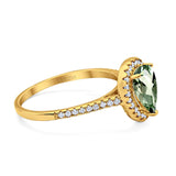 14K Yellow Gold 1.48ct Teardrop Pear 8mmx6mm G SI Natural Green Amethyst Diamond Engagement Wedding Ring Size 6.5