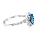 14K White Gold 1.48ct Teardrop Pear 8mmx6mm G SI London Blue Topaz Diamond Engagement Wedding Ring Size 6.5