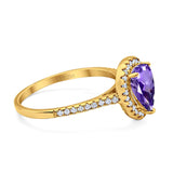 14K Yellow Gold 1.48ct Teardrop Pear 8mmx6mm G SI Natural Amethyst Diamond Engagement Wedding Ring Size 6.5