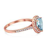 14K Rose Gold 1.48ct Teardrop Pear 8mmx6mm G SI Natural Aquamarine Diamond Engagement Wedding Ring Size 6.5