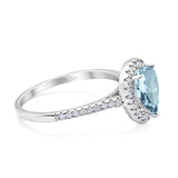 14K White Gold 1.48ct Teardrop Pear 8mmx6mm G SI Natural Aquamarine Diamond Engagement Wedding Ring Size 6.5