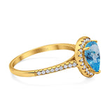 14K Yellow Gold 1.48ct Teardrop Pear 8mmx6mm G SI Natural Blue Topaz Diamond Engagement Wedding Ring Size 6.5