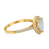 14K Yellow Gold 0.23ct Teardrop Pear 8mmx6mm G SI Natural White Opal Diamond Engagement Wedding Ring Size 6.5