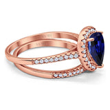 14K Rose Gold 1.62ct Pear 8mmx6mm G SI Nano Blue Sapphire Diamond Bridal Engagement Wedding Ring Size 6.5