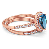 14K Rose Gold 1.62ct Pear 8mmx6mm G SI London Blue Topaz Diamond Bridal Engagement Wedding Ring Size 6.5