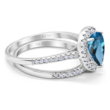 14K White Gold 1.62ct Pear 8mmx6mm G SI London Blue Topaz Diamond Bridal Engagement Wedding Ring Size 6.5