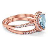 14K Rose Gold 1.62ct Pear 8mmx6mm G SI Natural Aquamarine Diamond Bridal Engagement Wedding Ring Size 6.5