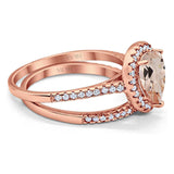 14K Rose Gold 1.62ct Pear 8mmx6mm G SI Natural Morganite Diamond Bridal Engagement Wedding Ring Size 6.5