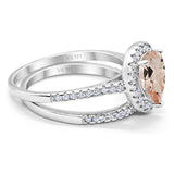 14K White Gold 1.62ct Pear 8mmx6mm G SI Natural Morganite Diamond Bridal Engagement Wedding Ring Size 6.5