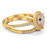 14K Yellow Gold 1.62ct Pear 8mmx6mm G SI Natural Morganite Diamond Bridal Engagement Wedding Ring Size 6.5