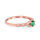 14K Rose Gold 0.33ct Round Petite Dainty Art Deco 4mm G SI Nano Emerald Diamond Engagement Wedding Ring Size 6.5