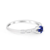 14K White Gold 0.33ct Round Petite Dainty Art Deco 4mm G SI Lab Blue Sapphire Diamond Engagement Wedding Ring Size 6.5