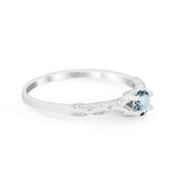 14K White Gold 0.33ct Round Petite Dainty Art Deco 4mm G SI Natural Aquamarine Diamond Engagement Wedding Ring Size 6.5