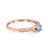 14K Rose Gold 0.33ct Round Petite Dainty Art Deco 4mm G SI Natural Blue Topaz Diamond Engagement Wedding Ring Size 6.5