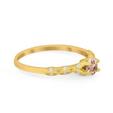 14K Yellow Gold 0.33ct Round Petite Dainty Art Deco 4mm G SI Natural Morganite Diamond Engagement Wedding Ring Size 6.5