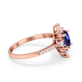 14K Rose Gold 1.54ct Vintage Oval 8mmx6mm G SI Lab Blue Sapphire Diamond Engagement Wedding Ring Size 6.5