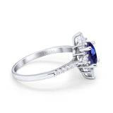 14K White Gold 1.54ct Vintage Oval 8mmx6mm G SI Lab Blue Sapphire Diamond Engagement Wedding Ring Size 6.5