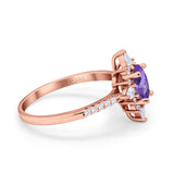14K Rose Gold 1.54ct Vintage Oval 8mmx6mm G SI Natural Amethyst Diamond Engagement Wedding Ring Size 6.5