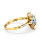 14K Yellow Gold 1.54ct Vintage Oval 8mmx6mm G SI Natural Aquamarine Diamond Engagement Wedding Ring Size 6.5