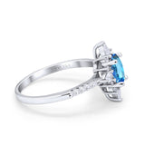 14K White Gold 1.54ct Vintage Oval 8mmx6mm G SI Natural Blue Topaz Diamond Engagement Wedding Ring Size 6.5