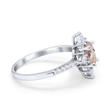 14K White Gold 1.54ct Vintage Oval 8mmx6mm G SI Natural Morganite Diamond Engagement Wedding Ring Size 6.5