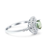 14K White Gold 0.77ct Halo Art Deco Round 5.5mm G SI Natural Green Amethyst Diamond Engagement Wedding Ring Size 6.5