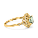 14K Yellow Gold 0.77ct Halo Art Deco Round 5.5mm G SI Natural Green Amethyst Diamond Engagement Wedding Ring Size 6.5